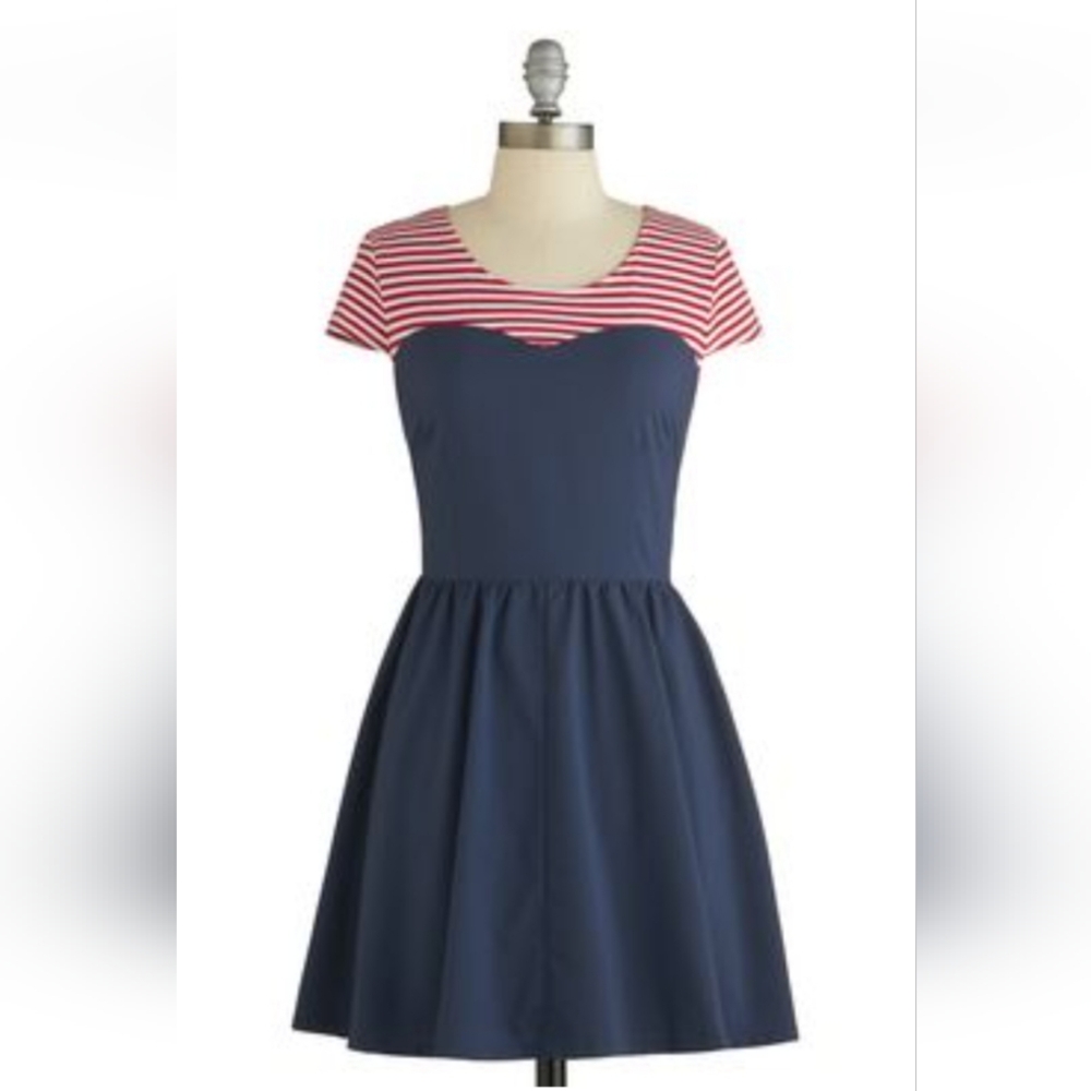Modcloth Navy and Red Striped Mini Dress
